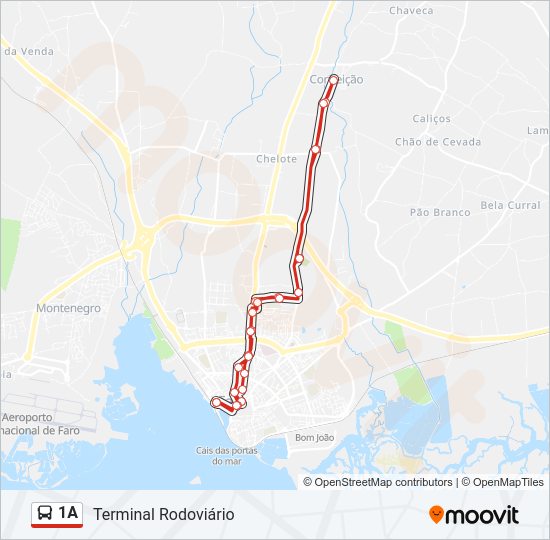 Mapa da linha do autocarro 1A.