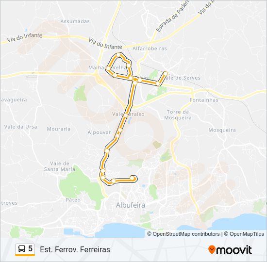 Mapa da linha do autocarro 5.