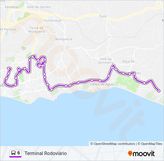 Mapa da linha do autocarro 6.