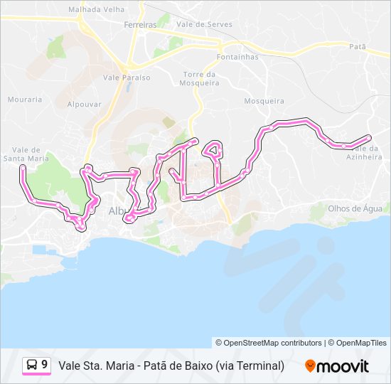 Mapa da linha do autocarro 9.