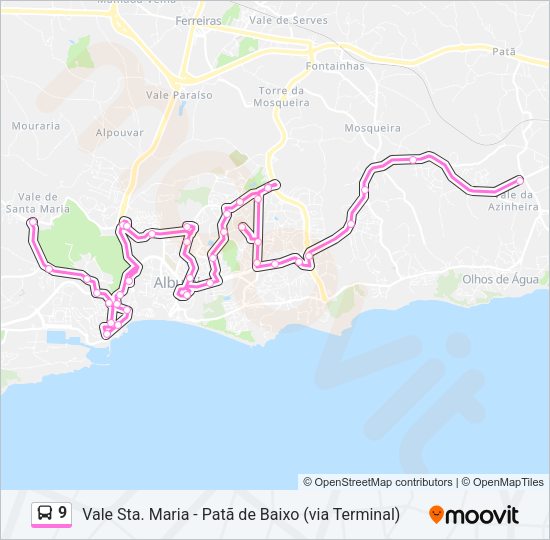 Mapa da linha do autocarro 9.