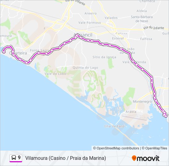 Mapa da linha do autocarro 9.