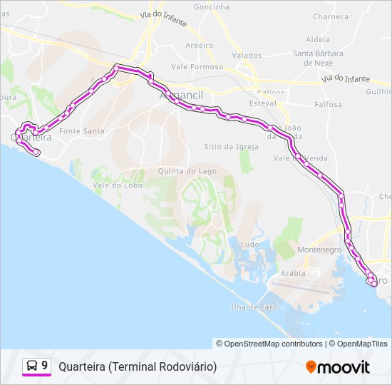 Mapa da linha do autocarro 9.