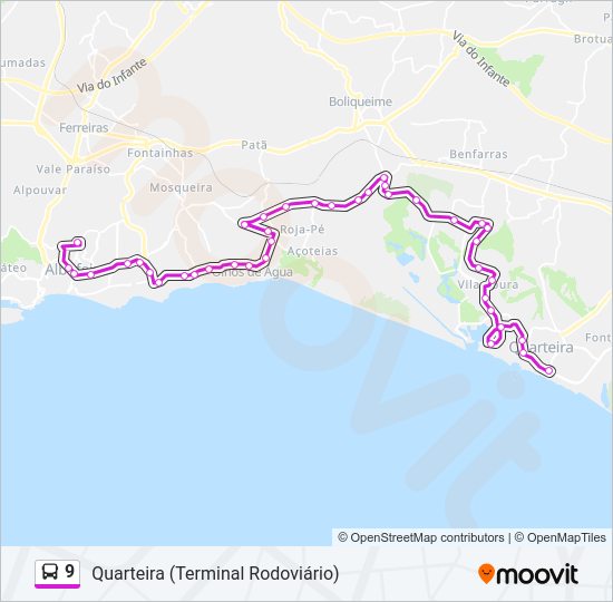 Mapa da linha do autocarro 9.