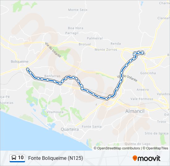 Mapa da linha do autocarro 10.