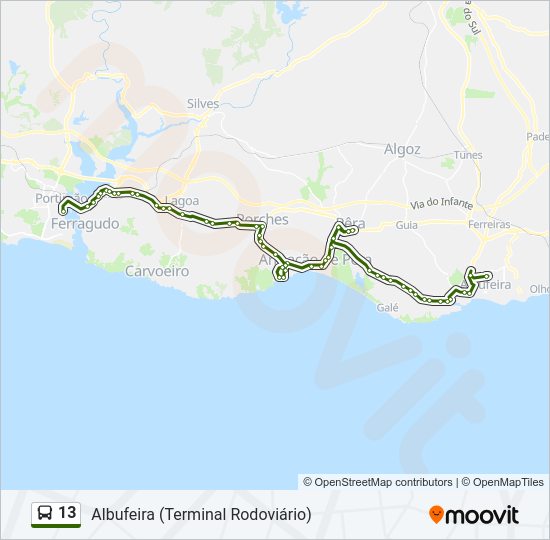 Mapa da linha do autocarro 13.