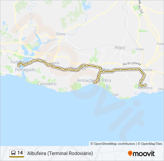 Mapa da linha do autocarro 14.