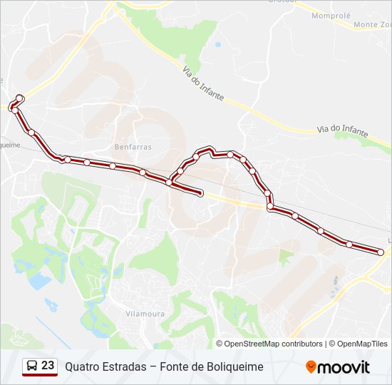 Mapa da linha do autocarro 23.