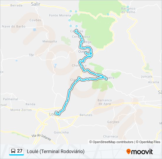 Mapa da linha do autocarro 27.
