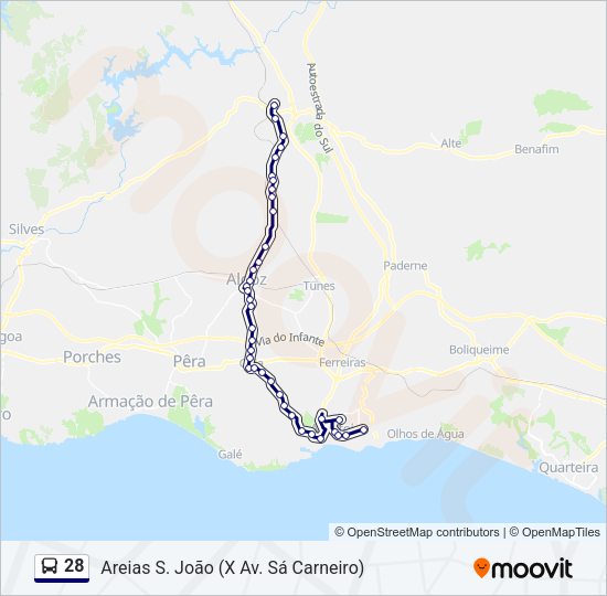 Mapa da linha do autocarro 28.