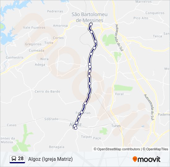 Mapa da linha do autocarro 28.