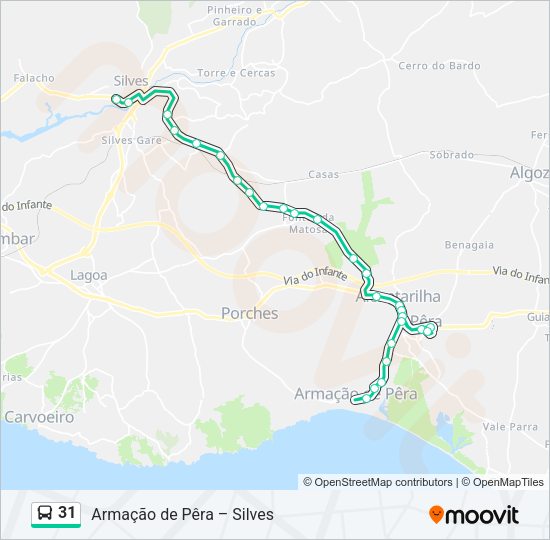Mapa da linha do autocarro 31.