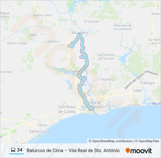 Mapa da linha do autocarro 34.
