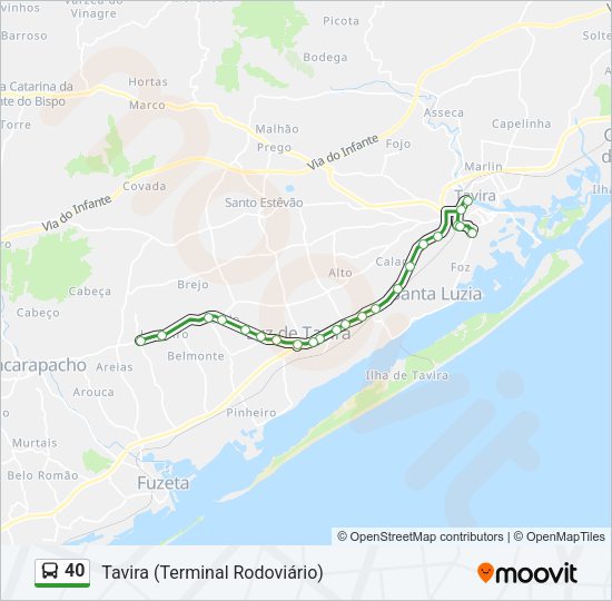 Mapa da linha do autocarro 40.