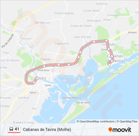 Mapa da linha do autocarro 41.