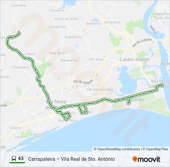 Mapa da linha do autocarro 43.
