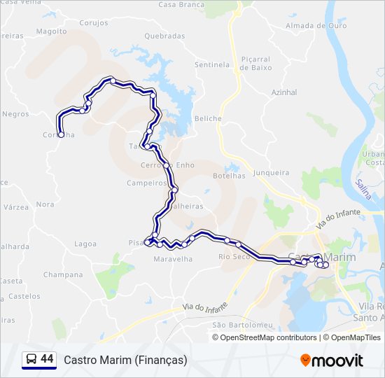 Mapa da linha do autocarro 44.