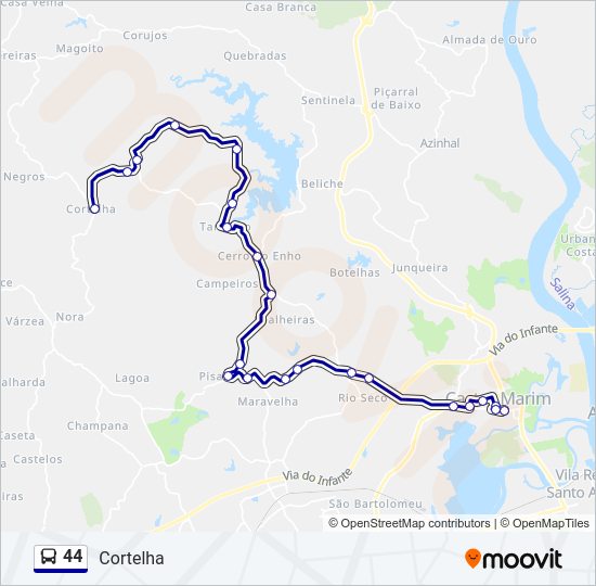 Mapa da linha do autocarro 44.