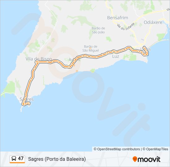 Mapa da linha do autocarro 47.