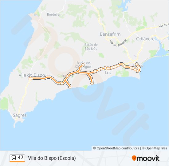 Mapa da linha do autocarro 47.