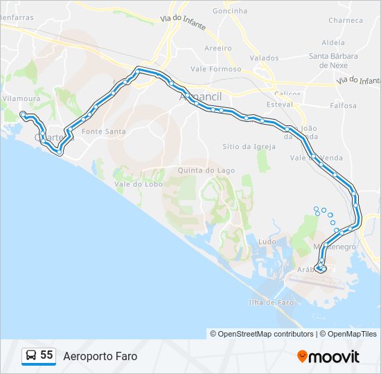Mapa da linha do autocarro 55.