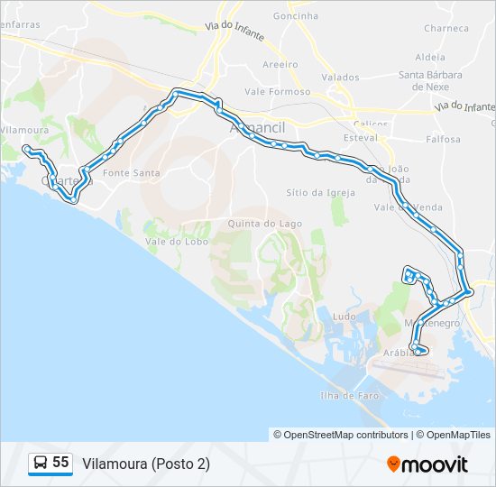 Mapa da linha do autocarro 55.