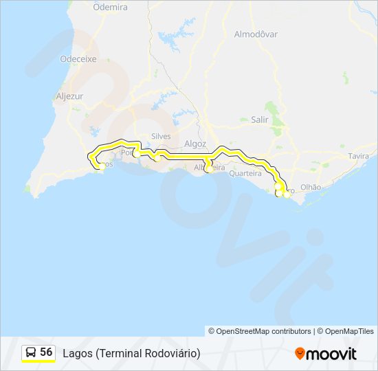 Mapa da linha do autocarro 56.
