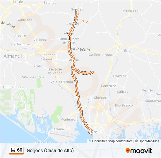 Mapa da linha do autocarro 60.