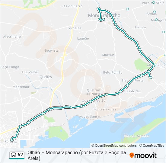 Mapa da linha do autocarro 62.