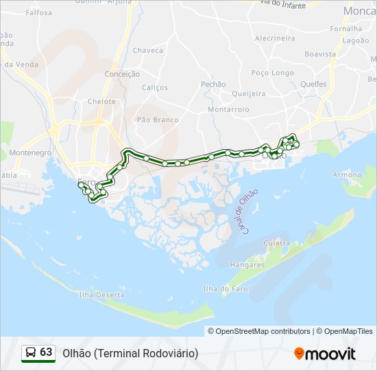 Mapa da linha do autocarro 63.