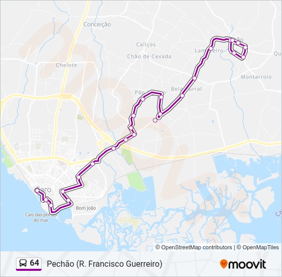 Mapa da linha do autocarro 64.