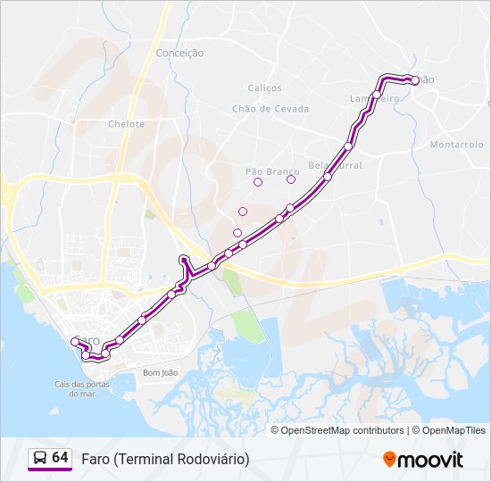 Mapa da linha do autocarro 64.