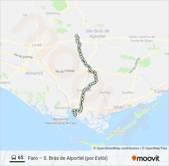 Mapa da linha do autocarro 65.