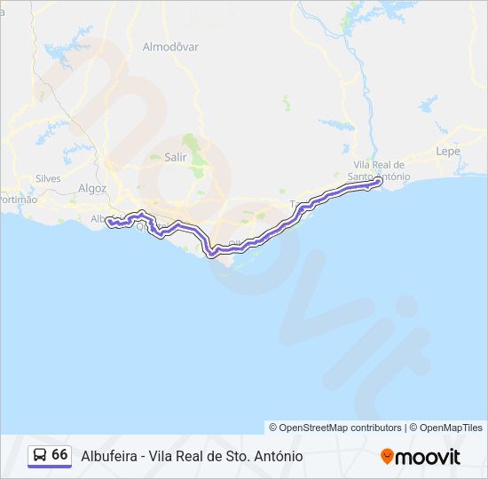 Mapa da linha do autocarro 66.