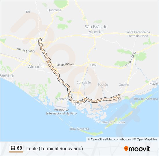 Mapa da linha do autocarro 68.