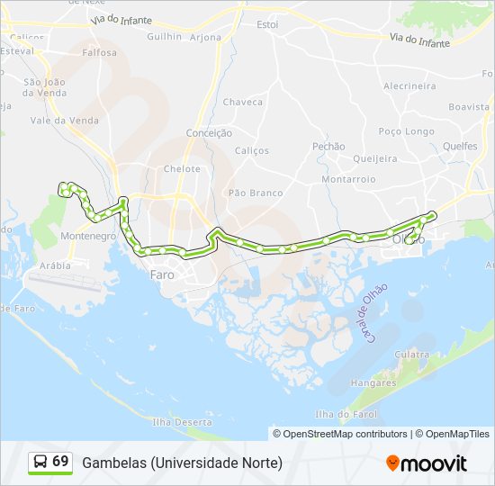 Mapa da linha do autocarro 69.