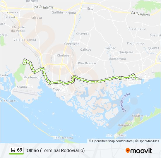 Mapa da linha do autocarro 69.