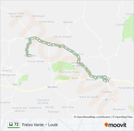 Mapa da linha do autocarro 72.