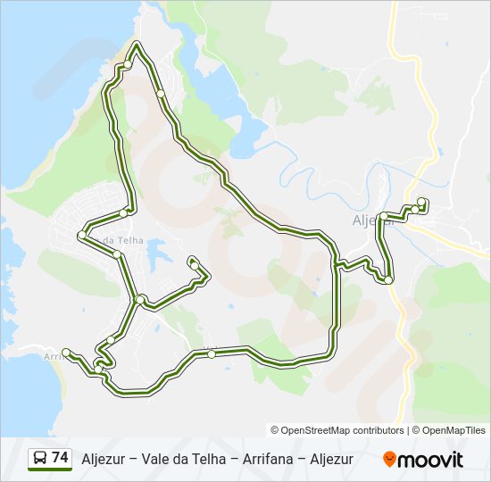 Mapa da linha do autocarro 74.