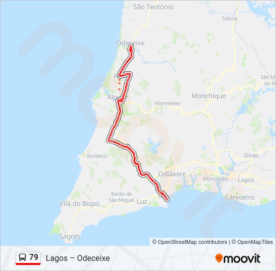 Mapa da linha do autocarro 79.