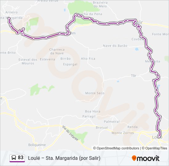 Mapa da linha do autocarro 83.