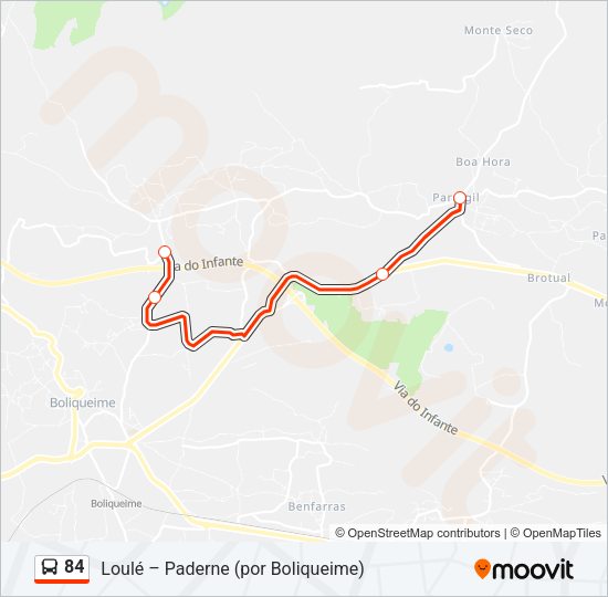 Mapa da linha do autocarro 84.