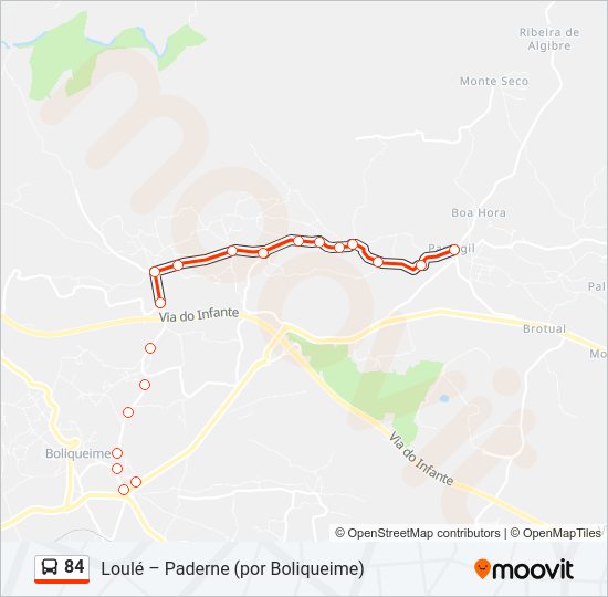 Mapa da linha do autocarro 84.