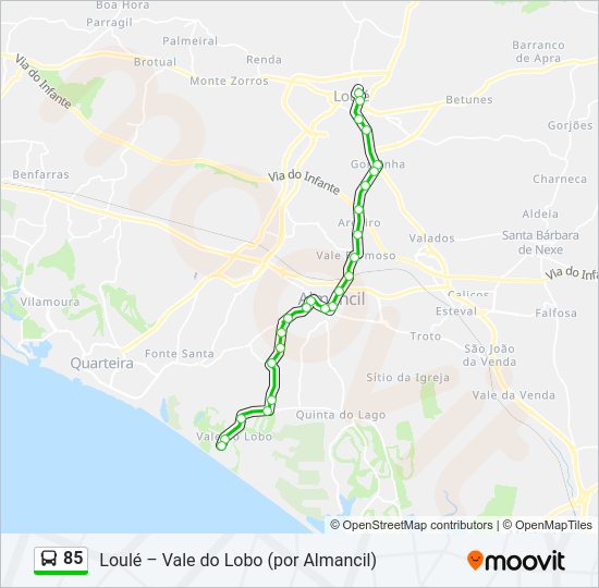 Mapa da linha do autocarro 85.