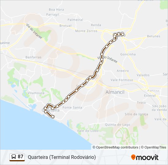 Mapa da linha do autocarro 87.