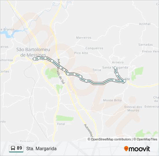 Mapa da linha do autocarro 89.