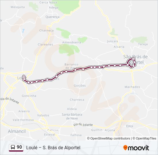 Mapa da linha do autocarro 90.