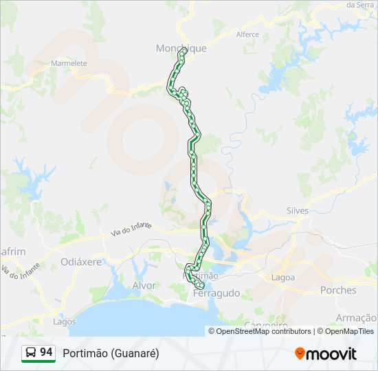 Mapa da linha do autocarro 94.