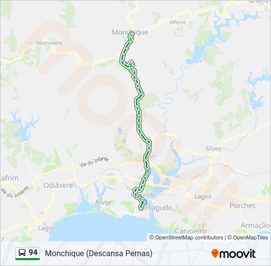 Mapa da linha do autocarro 94.
