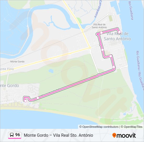 Mapa da linha do autocarro 96.
